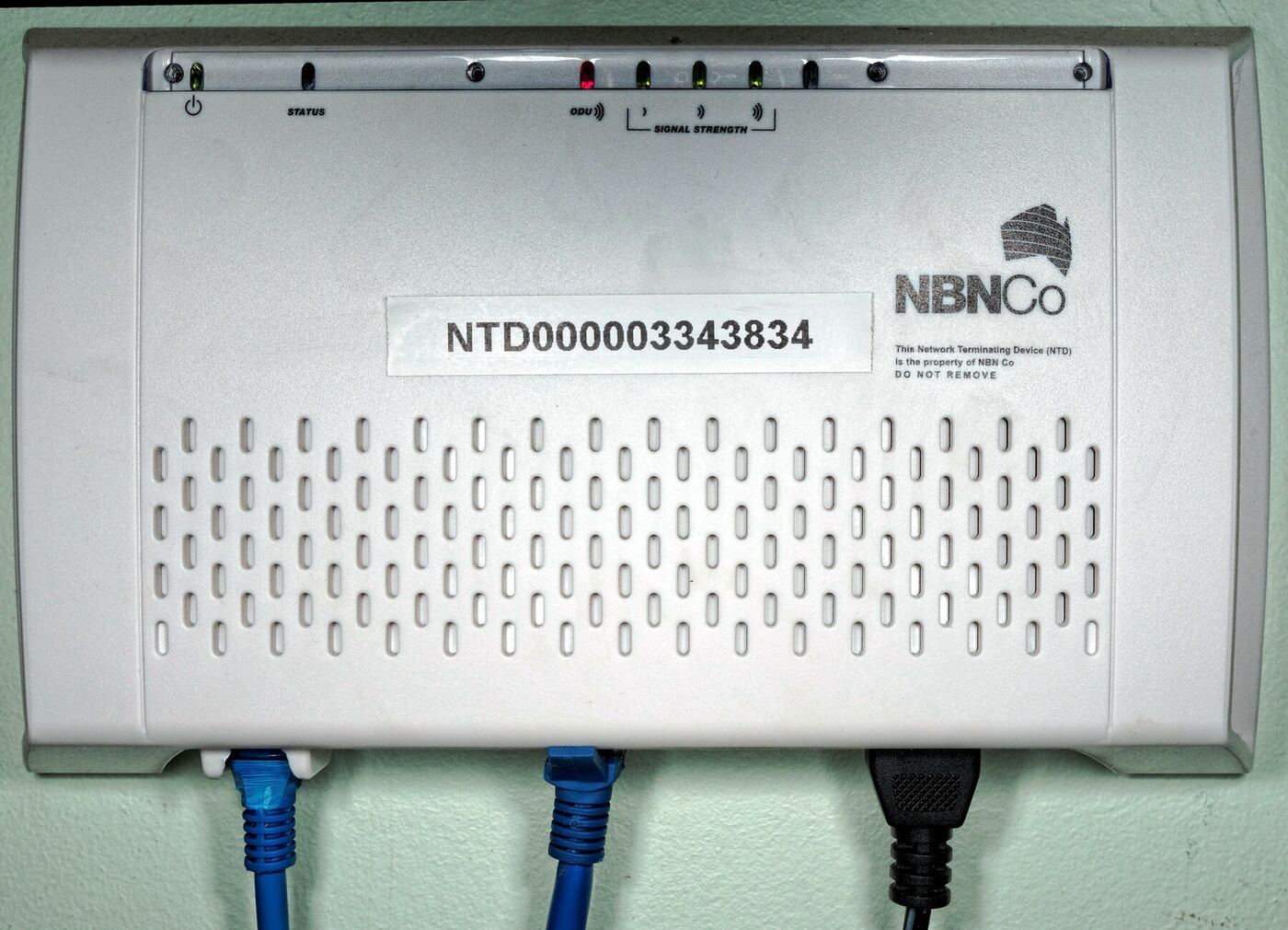 An NBN Network Termination Device (NTD) on an Australian wall